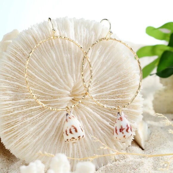 Hebrew Cone Shell Dangle Hoop earrings - Picture 1 of 2